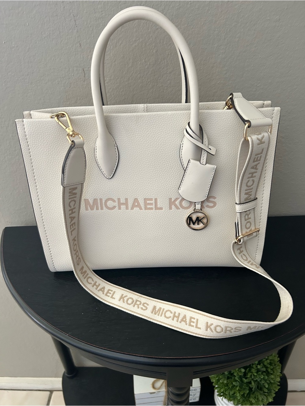 Michael Kors White Leather Tote with Gold Hardware